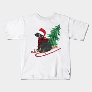 Labradoodle Christmas Sled Bringing Home The Tree Kids T-Shirt